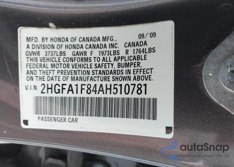 2010 Honda Civic Sdn Ex from USA, damaged, VIN 2HGFA1F84AH510781